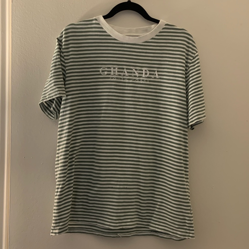 Ghanda Original Surf Coast Australia Green and White striped T shirt